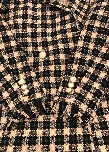 Düğmeli Ekose Kadın Blazer - Görsel 5