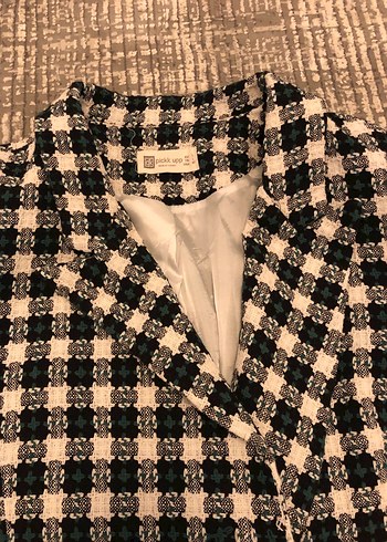 Düğmeli Ekose Kadın Blazer - Görsel 4