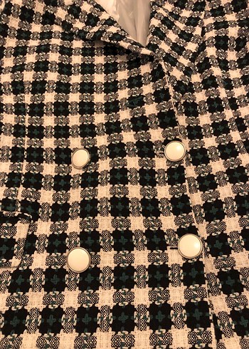 Düğmeli Ekose Kadın Blazer - Görsel 3