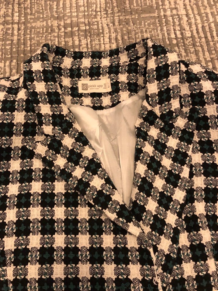 Düğmeli Ekose Kadın Blazer - Görsel 4