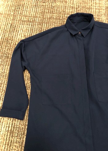 Düğmeli Lacivert Midi Gömlek - Görsel 2