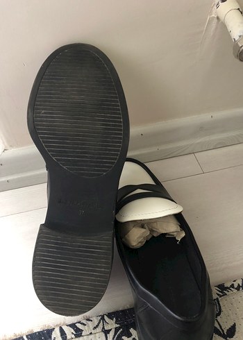 Vintage Beyaz Siyah Kemerli  Loafer - Görsel 4