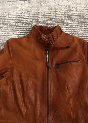 Kadın Taba Deri Biker Ceket - Görsel 3