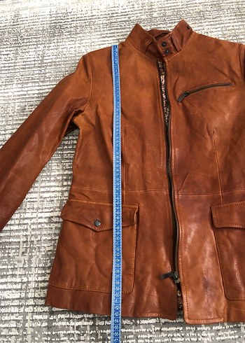 Kadın Taba Deri Biker Ceket - Görsel 5