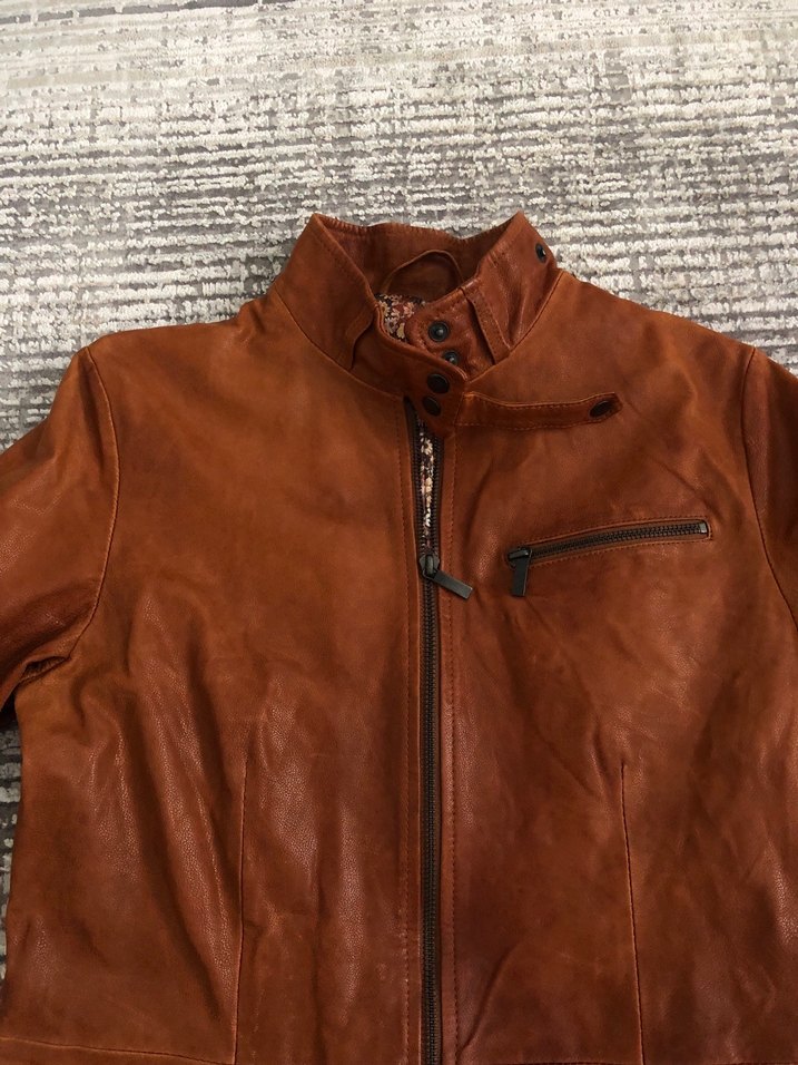 Kadın Taba Deri Biker Ceket - Görsel 3