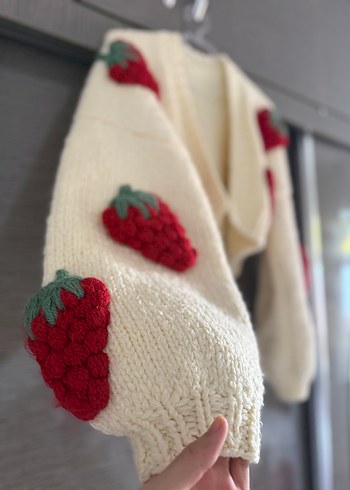 Nakışlı Bohem Kısa Beyaz Örgü Hırka - Görsel 2