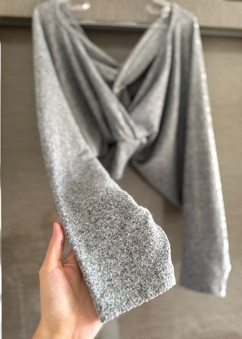 Gri Salaş Keten Kadın Kazak - Görsel 2