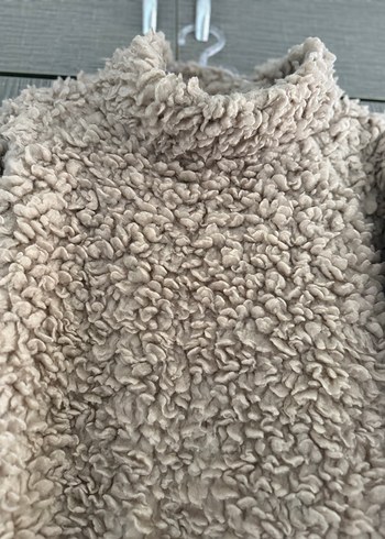 Bej Yüksek Yakalı Kadın Peluş Sweatshirt - Görsel 2