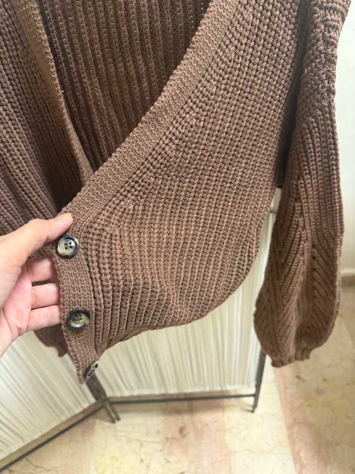 Kadın Kahverengi Örgü Midi Hırka - Görsel 2