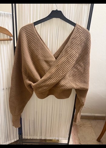 Örgü Kahverengi V Yaka Kadın Kazak - Görsel 2