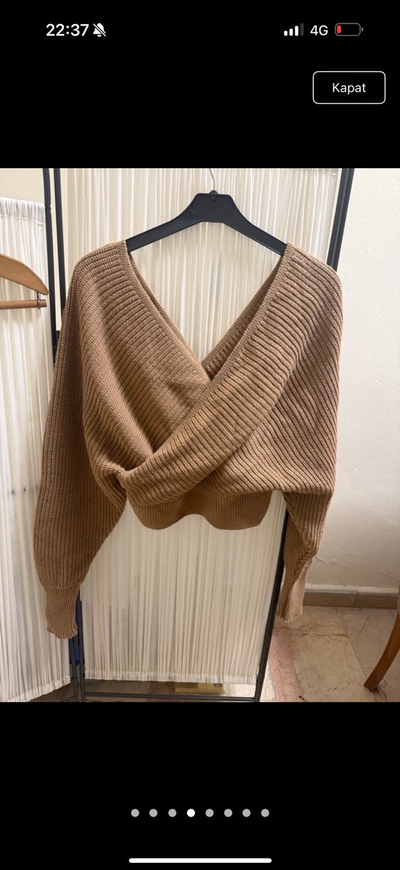 Örgü Kahverengi V Yaka Kadın Kazak - Görsel 2