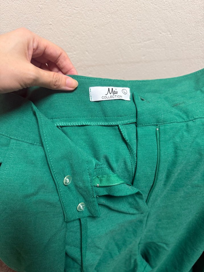 Yeşil Bol Kesim Kadın Keten Pantolon - Görsel 2