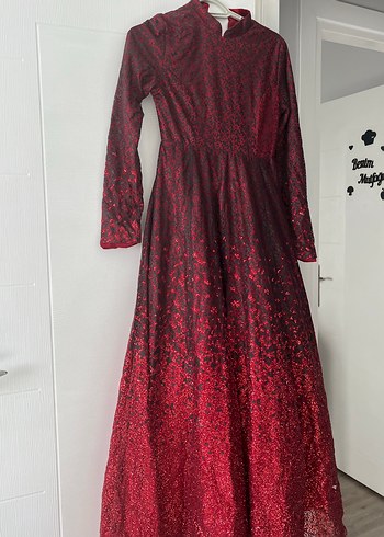 36 Beden Bordo Dantel Detaylı Uzun Gotik Abiye Elbise