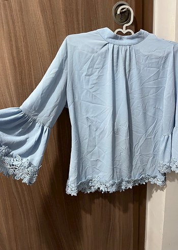 Dantel Detaylı Mavi Bohem Kadın Bluz