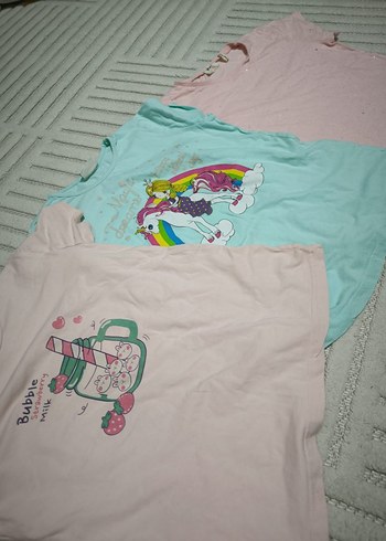 üç adet baskılı kız çocuk t-shirt 9/10 yaş - Görsel 4