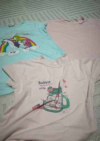 üç adet baskılı kız çocuk t-shirt 9/10 yaş - Görsel 5