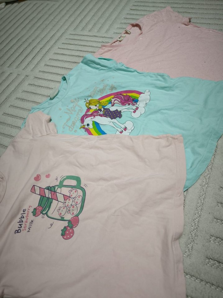 üç adet baskılı kız çocuk t-shirt 9/10 yaş - Görsel 4