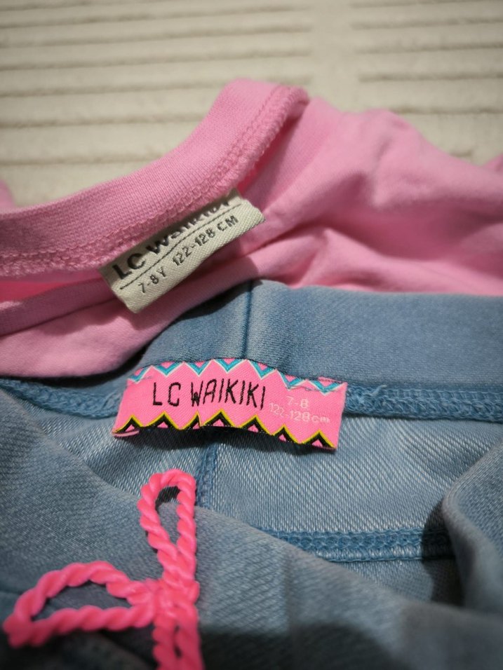 püsküllü kız denim şort ile yuvarlak yaka baskılı t-shirt 7/8yaş - Görsel 2