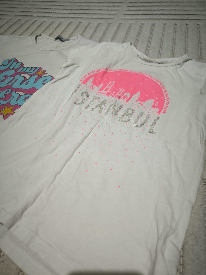 Kız Çocuk Beyaz Pamuklu Baskılı T-shirt - Görsel 3