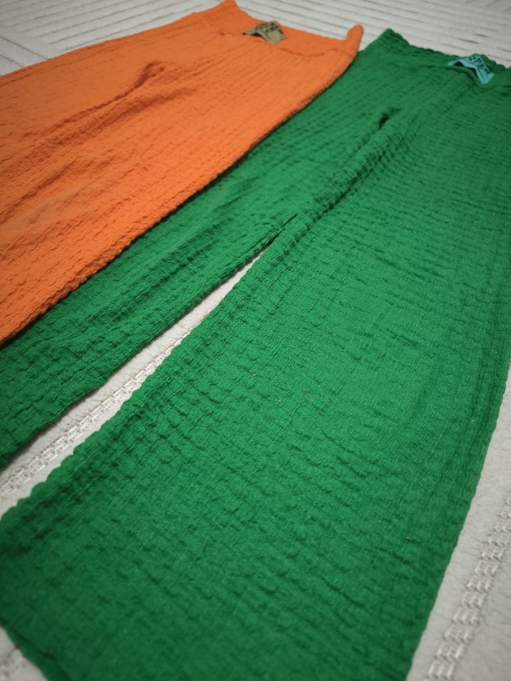 yeşil ve turuncu tiril tiril kız çocuk pantolon 6/7 yaş - Görsel 2