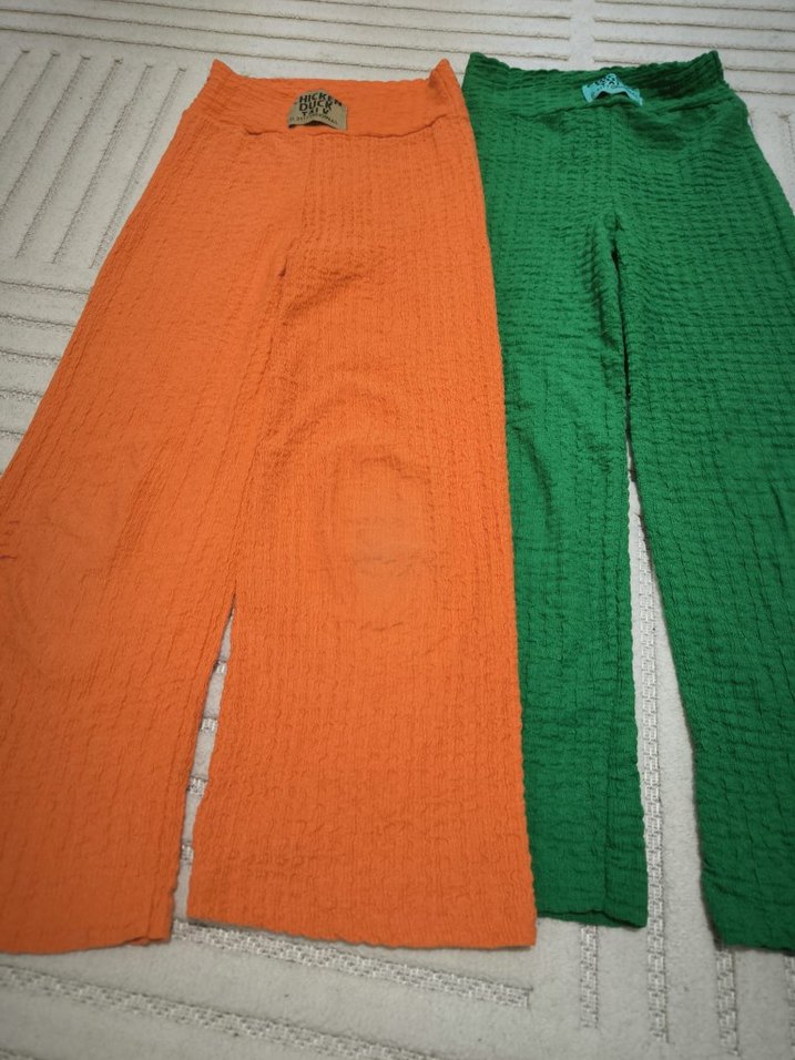yeşil ve turuncu tiril tiril kız çocuk pantolon 6/7 yaş - Görsel 3