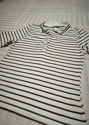 kadın çizgili kısa kollu polo yaka t-shirt S beden - Görsel 2