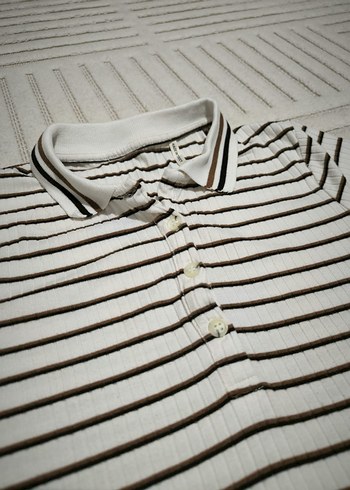 kadın çizgili kısa kollu polo yaka t-shirt S beden - Görsel 3