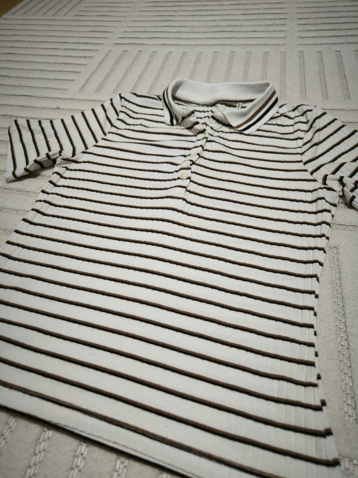 kadın çizgili kısa kollu polo yaka t-shirt S beden - Görsel 2