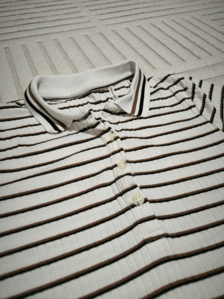 kadın çizgili kısa kollu polo yaka t-shirt S beden - Görsel 3