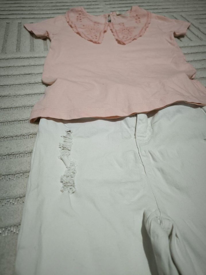 pembe t-shirt beyaz kot pantolon7/8 yaş - Görsel 4