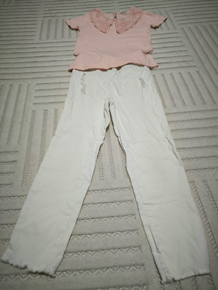 pembe t-shirt beyaz kot pantolon7/8 yaş - Görsel 3