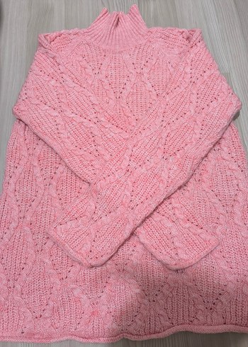 Pembe Boğazlı Örgü Kadın Kazak - Görsel 2