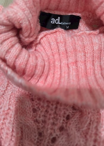 Pembe Boğazlı Örgü Kadın Kazak - Görsel 3