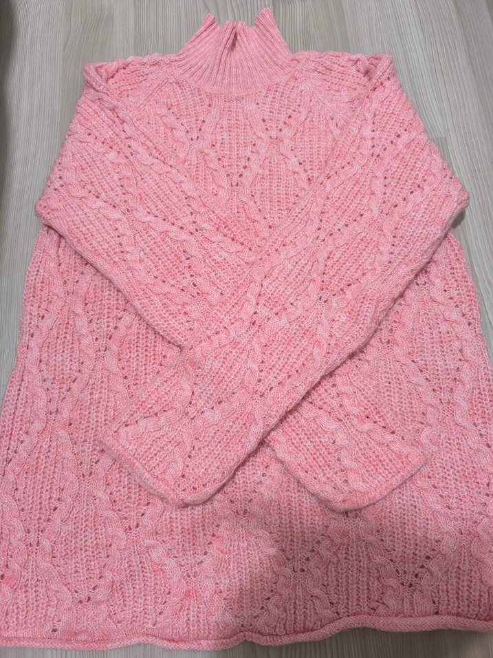 Pembe Boğazlı Örgü Kadın Kazak - Görsel 2