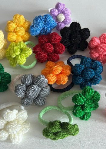 Renkli Örgü Çiçekli Çocuk Saç Tokaları - Görsel 3