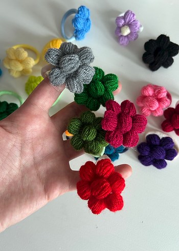 Renkli Örgü Çiçekli Çocuk Saç Tokaları - Görsel 2