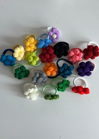 Renkli Örgü Çiçekli Çocuk Saç Tokaları - Görsel 5