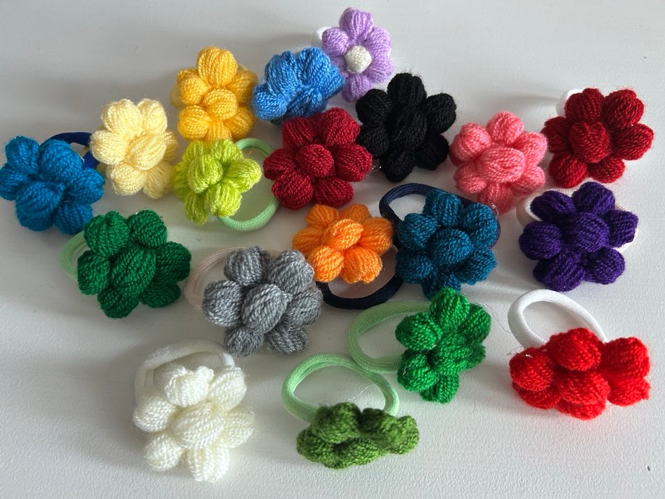 Renkli Örgü Çiçekli Çocuk Saç Tokaları - Görsel 3