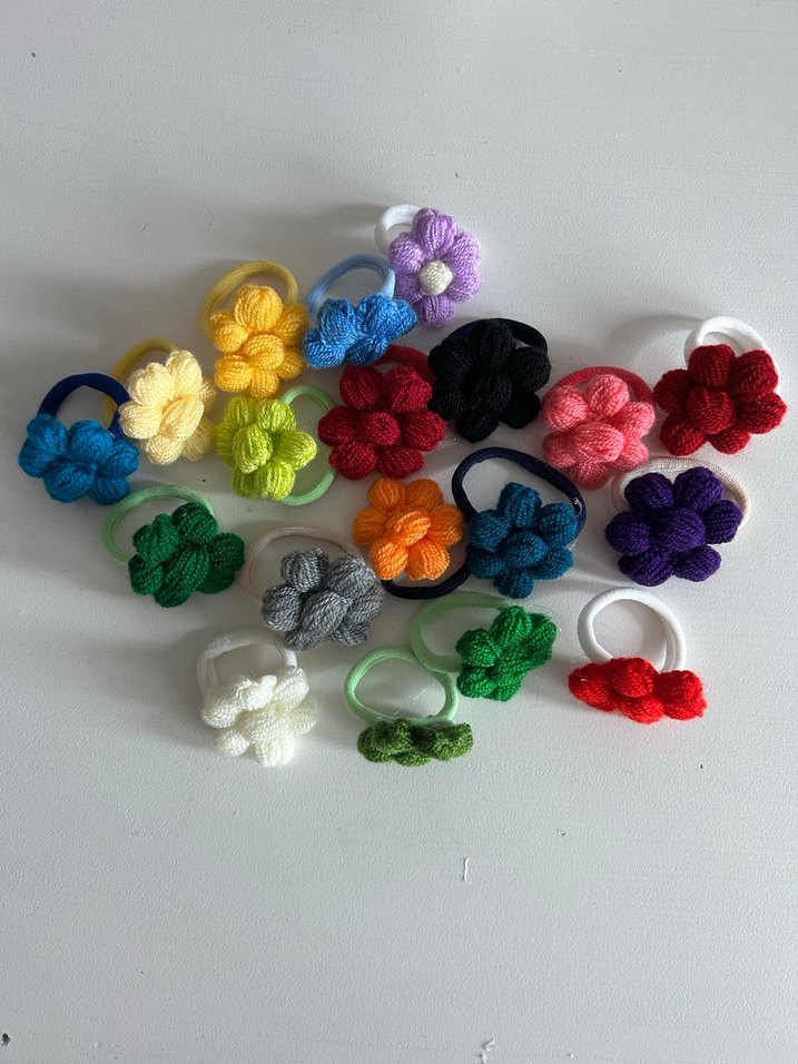 Renkli Örgü Çiçekli Çocuk Saç Tokaları - Görsel 5