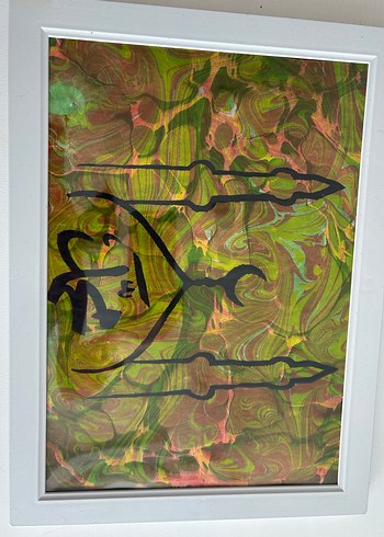 Renkli Ebru Sanatıyla Minare ve Ayet Temalı Tablo - Görsel 5