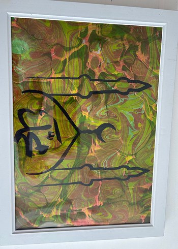 Renkli Ebru Sanatıyla Minare ve Ayet Temalı Tablo - Görsel 4