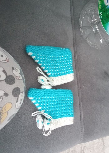 Turkuaz Örgü Erkek Bebek Patik