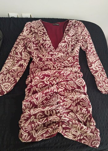 Zara Bordo Desenli Straplez Uzun Kollu Kadın Tulum