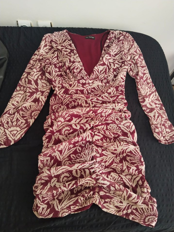 Bordo Desenli Straplez Uzun Kollu Kadın Tulum - Görsel 2