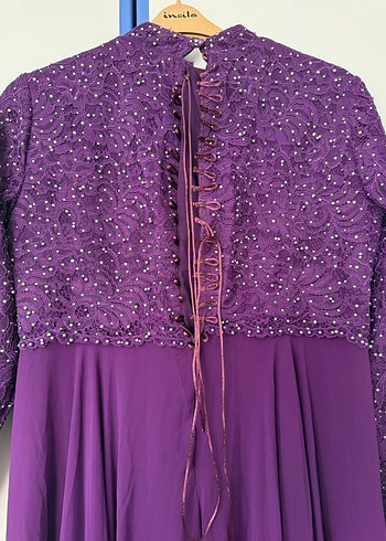 Kadın Mor Uzun Kollu Pilili Abiye Elbise - Görsel 5