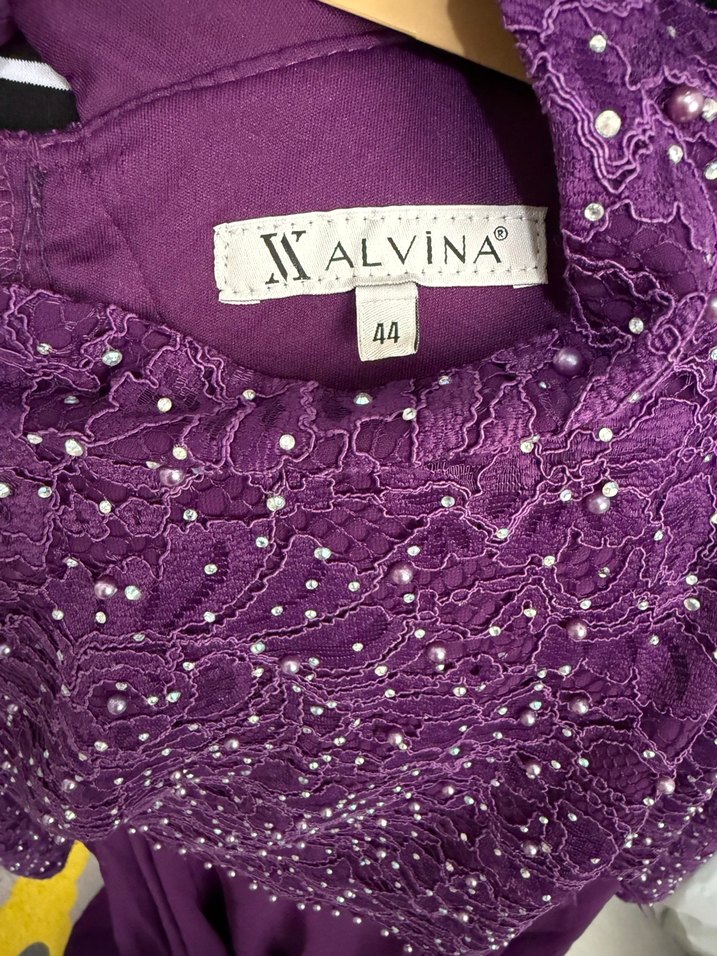 Kadın Mor Uzun Kollu Pilili Abiye Elbise - Görsel 3