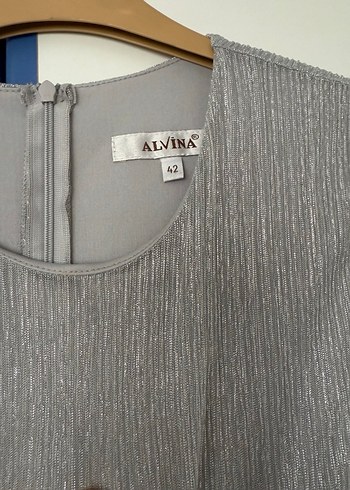 Gri Uzun Kollu Pliseli Kadın Elbise/Abiye - Görsel 2