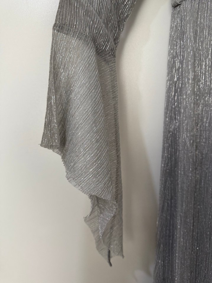 Gri Uzun Kollu Pliseli Kadın Elbise/Abiye - Görsel 3