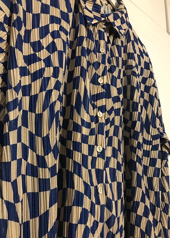 Kadın Mavi Pilili Uzun Kollu Gömlek - Görsel 2