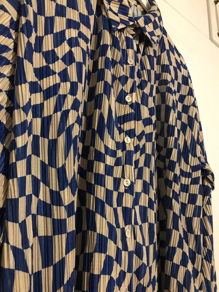 Kadın Mavi Pilili Uzun Kollu Gömlek - Görsel 2